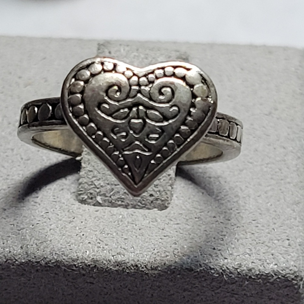 Silver Tone Heart Ring Size 7 Victorian Revival Scrollwork Bohemian Statement